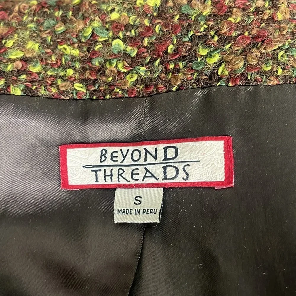 Beyond Threads Brown and Green Boucle Textured Zip-Up Vest Size Small